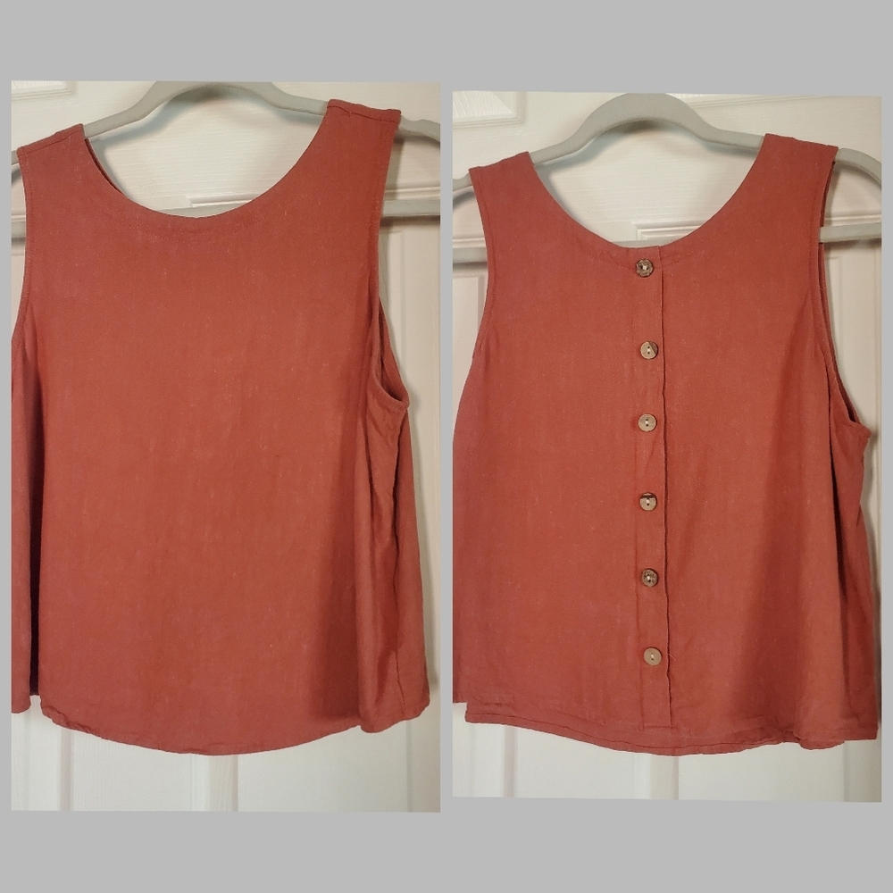 Linen Blend Crop Sleeveless Top Loose Fit Flowy Summer Spring Beachy Boho Medium